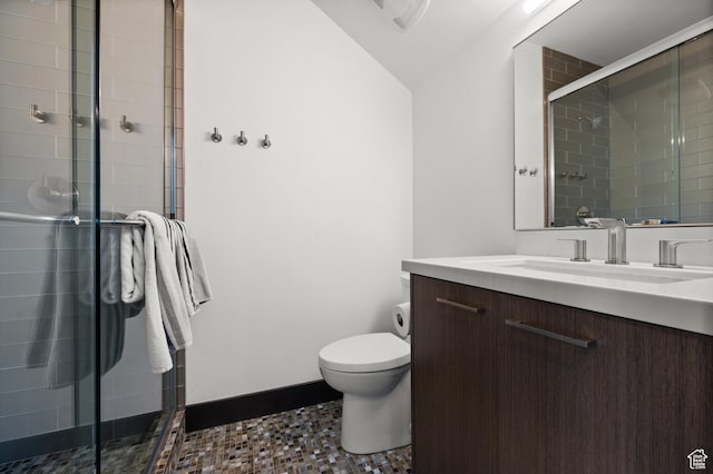 88 King Rd, Park City, UT 84060 - full bath with vanity, a shower stall, toilet, and lofted ceiling