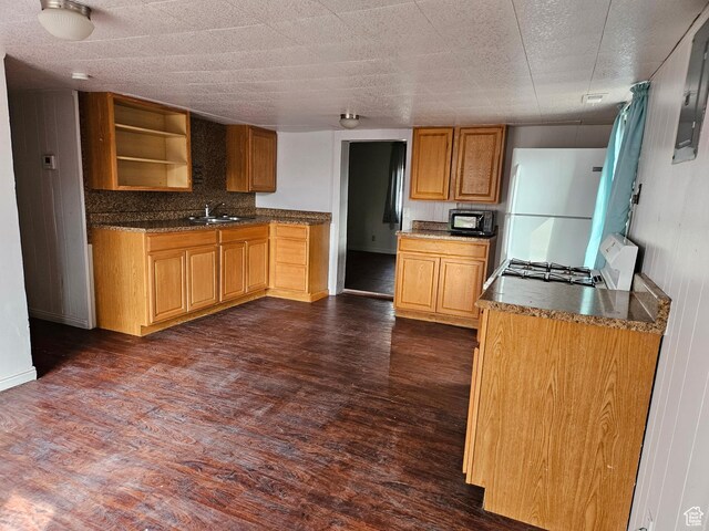 182 W 5000 S Unit B, Washington Terrace, UT 84405 - kitchen with white appliances, open shelves, a sink, baseboards, and dark wood-type flooring