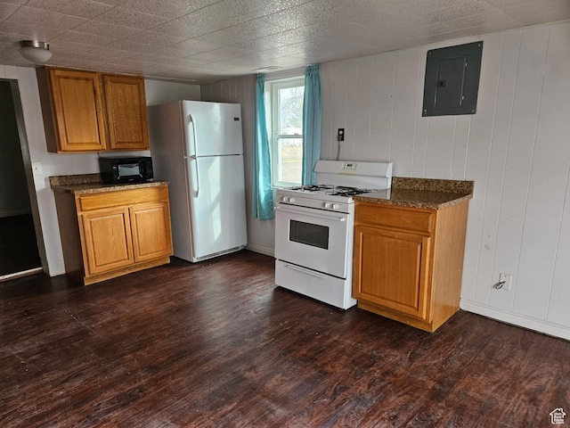 182 W 5000 S Unit B, Washington Terrace, UT 84405 - kitchen featuring brown cabinetry, white appliances, electric panel, and dark wood-type flooring