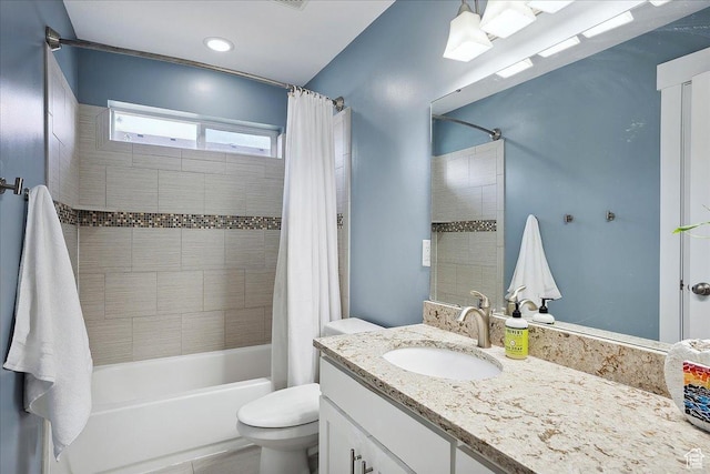 1380 Angel Crest Way, Kaysville, UT 84037 - bathroom featuring shower / bath combo, recessed lighting, toilet, and vanity