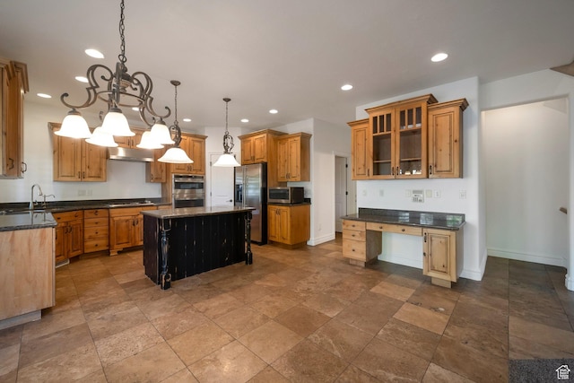 10252 S 3570 W, South Jordan, UT 84095 - kitchen with stone tile floors, stainless steel appliances, a kitchen island, under cabinet range hood, and recessed lighting
