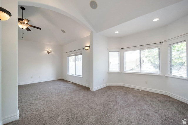 10252 S 3570 W, South Jordan, UT 84095 - carpeted spare room with a ceiling fan, a wealth of natural light, vaulted ceiling, and baseboards