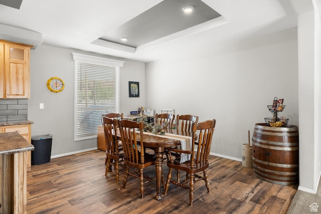 4147 S Spanish Valley Dr, Moab, UT 84532 - dining space featuring recessed lighting, a tray ceiling, dark wood finished floors, and baseboards