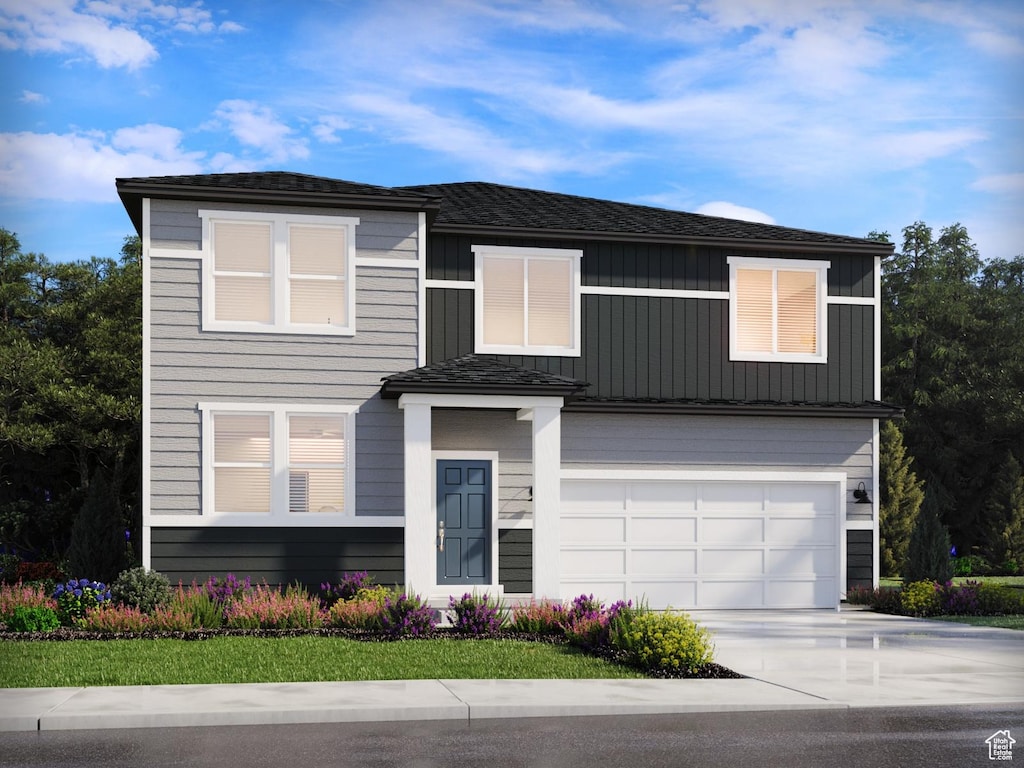1335 N Harper Way Unit 251, Tooele, UT 84074 - contemporary house featuring concrete driveway, a garage, and board and batten siding