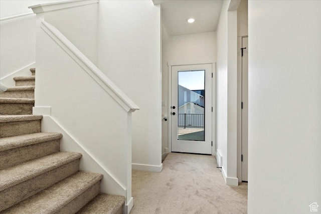 6777 W S Jordan Pkwy, South Jordan, UT 84009 - stairway featuring baseboards, carpet floors, and recessed lighting