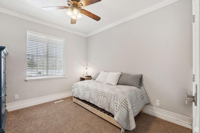 53 W 300 S, Midway, UT 84049 - carpeted bedroom with crown molding, visible vents, ceiling fan, and baseboards