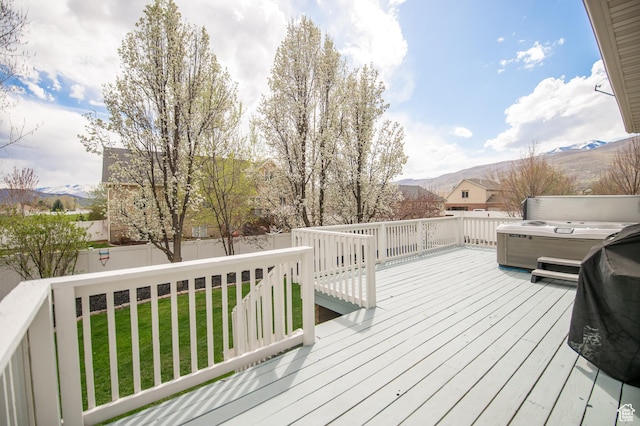 53 W 300 S, Midway, UT 84049 - wooden deck with a mountain view, a yard, and fence