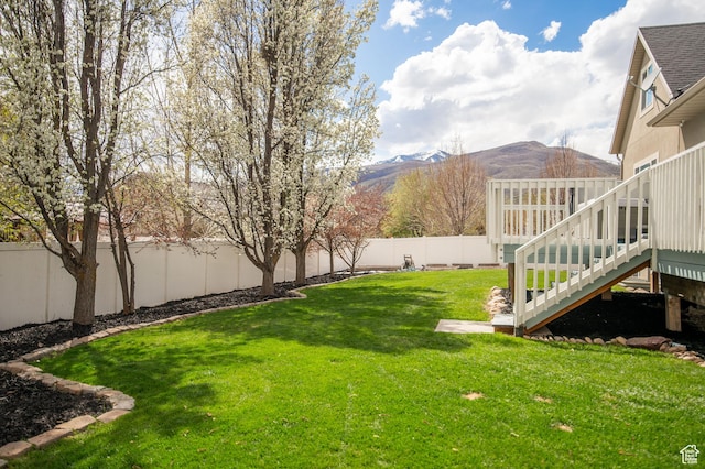 53 W 300 S, Midway, UT 84049 - view of yard with stairs, a deck with mountain view, and a fenced backyard
