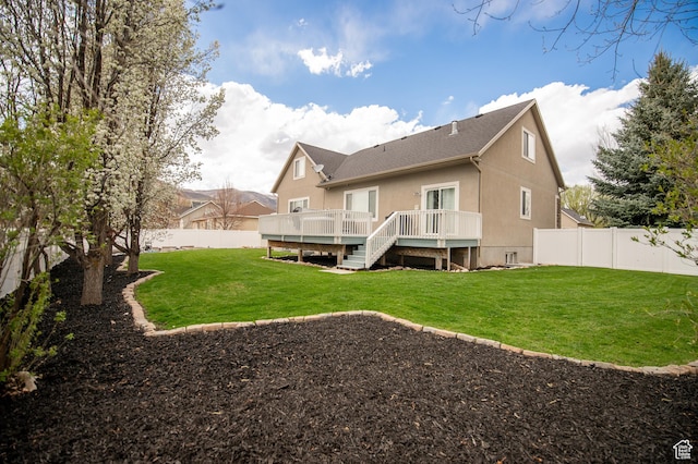 53 W 300 S, Midway, UT 84049 - back of property featuring a deck, a fenced backyard, a yard, stairway, and a shingled roof
