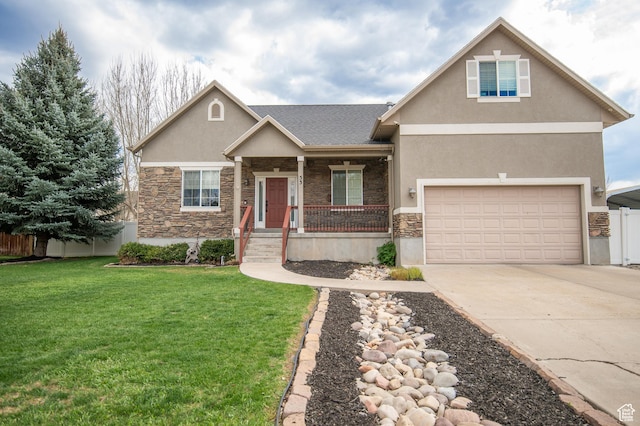 53 W 300 S, Midway, UT 84049 - craftsman inspired home featuring driveway, fence, stone siding, stucco siding, and a front lawn