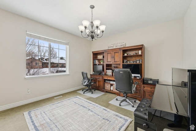 53 W 300 S, Midway, UT 84049 - home office with light colored carpet, a notable chandelier, and baseboards