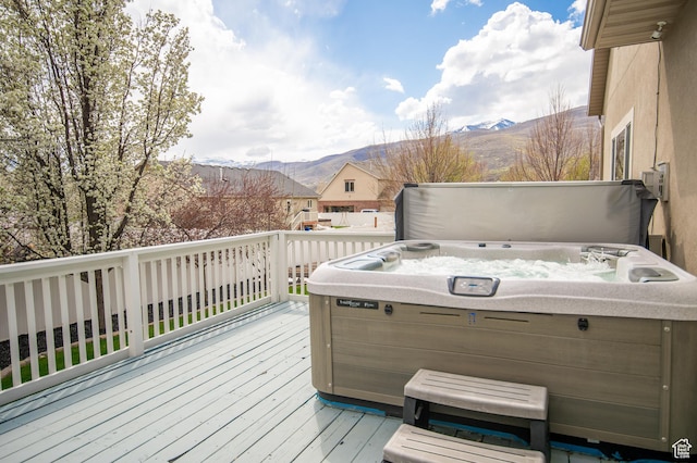 53 W 300 S, Midway, UT 84049 - wooden deck featuring a mountain view and a hot tub