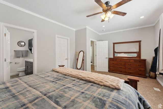 53 W 300 S, Midway, UT 84049 - carpeted bedroom with ornamental molding, recessed lighting, connected bathroom, and baseboards