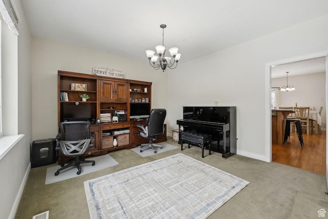 53 W 300 S, Midway, UT 84049 - office featuring visible vents, light carpet, a chandelier, and baseboards