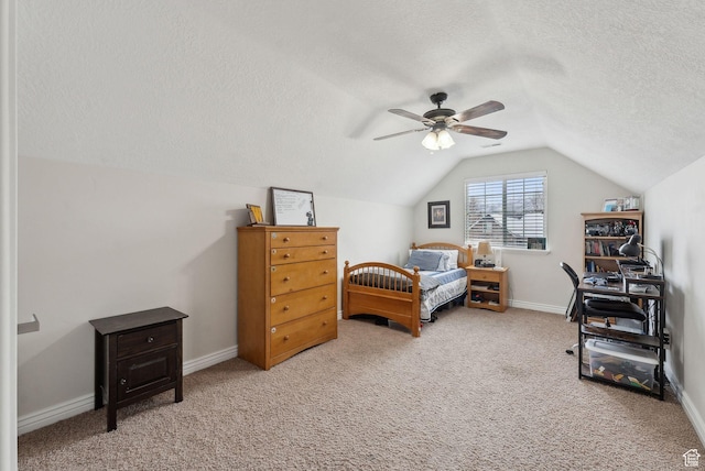 53 W 300 S, Midway, UT 84049 - bedroom featuring light colored carpet, vaulted ceiling, baseboards, a ceiling fan, and a textured ceiling