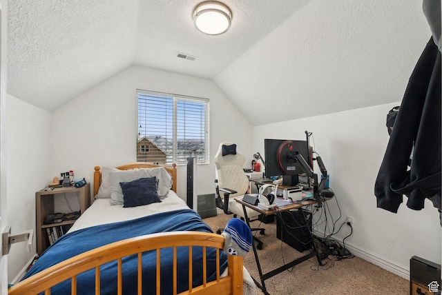 53 W 300 S, Midway, UT 84049 - carpeted bedroom featuring a textured ceiling, visible vents, lofted ceiling, and baseboards