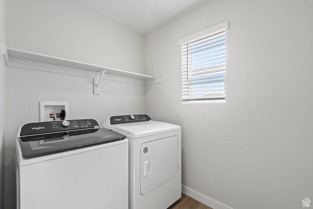 3452 S 3100 W Unit 152, West Haven, UT 84401 - clothes washing area featuring laundry area, baseboards, washer and dryer, and dark wood-style floors