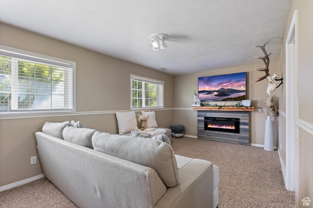 2627 E 1680 S, Spanish Fork, UT 84660 - living area with a glass covered fireplace, carpet flooring, and baseboards