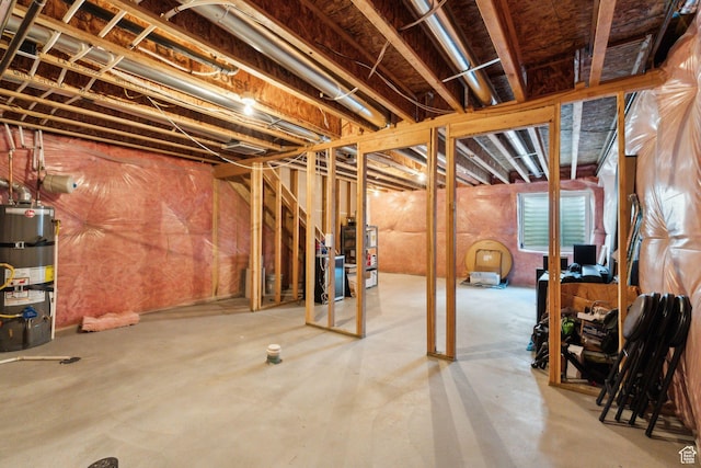 basement featuring secured water heater