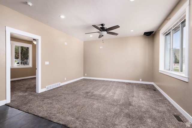 167 E 300 S, Salina, UT 84654 - carpeted spare room featuring ceiling fan, a smoke detector, baseboards, and recessed lighting