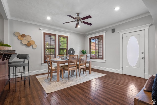 447 E Westminster Ave S, Salt Lake City, UT 84115 - dining room featuring wood-type flooring, ceiling fan, baseboards, recessed lighting, and crown molding