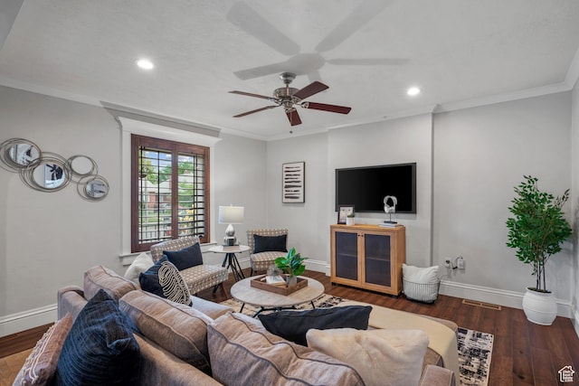 447 E Westminster Ave S, Salt Lake City, UT 84115 - living area with baseboards, ceiling fan, wood finished floors, crown molding, and recessed lighting