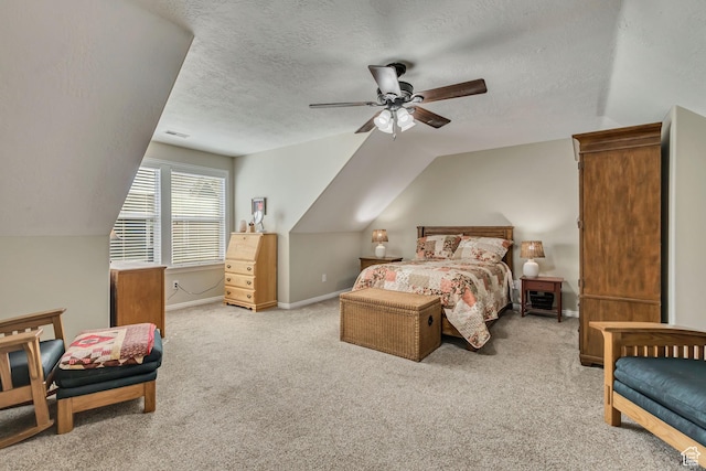 4352 W Degray Dr S, South Jordan, UT 84009 - bedroom featuring baseboards, a textured ceiling, lofted ceiling, and light colored carpet