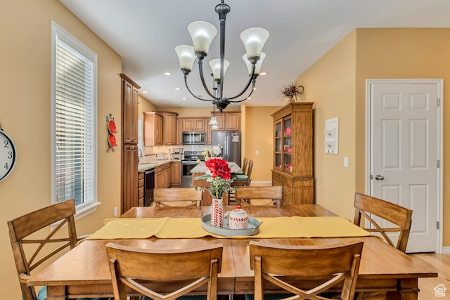 4352 W Degray Dr S, South Jordan, UT 84009 - dining area with an inviting chandelier, light wood-style floors, recessed lighting, and baseboards