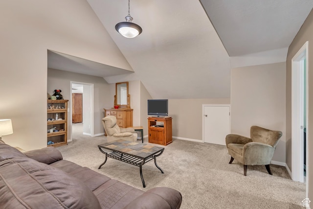 4352 W Degray Dr S, South Jordan, UT 84009 - living room featuring baseboards, light carpet, and vaulted ceiling