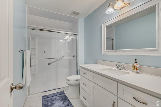 4352 W Degray Dr S, South Jordan, UT 84009 - full bath featuring marble finish floor, toilet, vanity, visible vents, and a stall shower