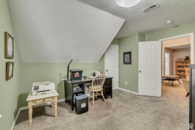 4352 W Degray Dr S, South Jordan, UT 84009 - home office with baseboards, visible vents, a textured ceiling, and carpet flooring