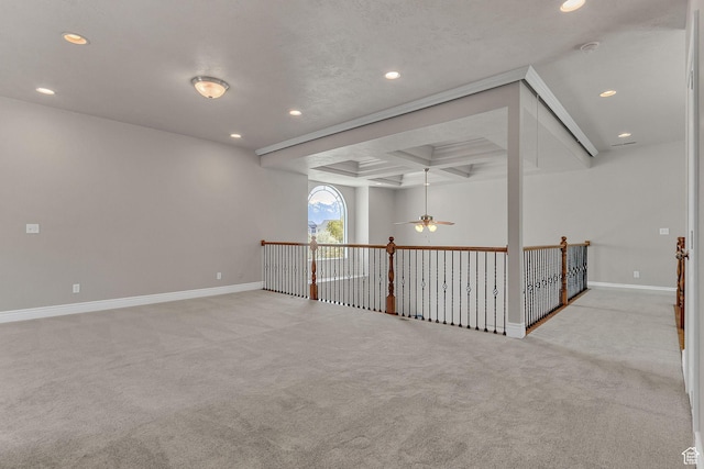 6861 S Triumph Ln, West Jordan, UT 84084 - empty room featuring recessed lighting, coffered ceiling, ceiling fan, carpet floors, and baseboards