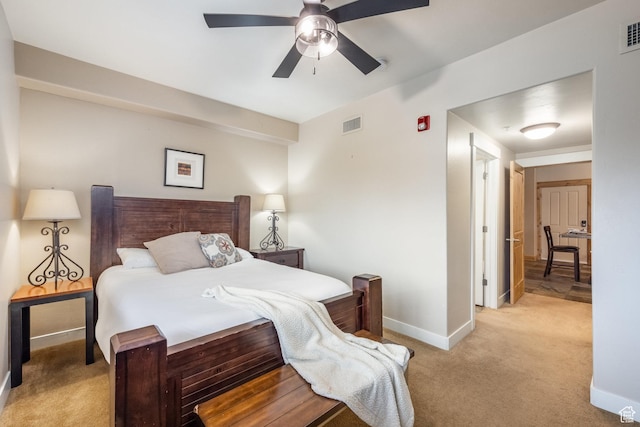 5519 N Lillehammer Ln Unit 1201, Park City, UT 84098 - bedroom with visible vents, ceiling fan, light colored carpet, and baseboards
