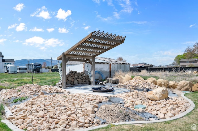 2277 W 900 N, Lehi, UT 84043 - view of yard with an outdoor fire pit, fence, a patio area, a mountain view, and a pergola