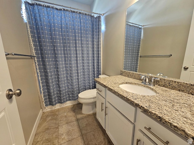 1013 W 90 S, Spanish Fork, UT 84660 - bathroom featuring toilet, vanity, a shower with shower curtain, tile patterned floors, and baseboards