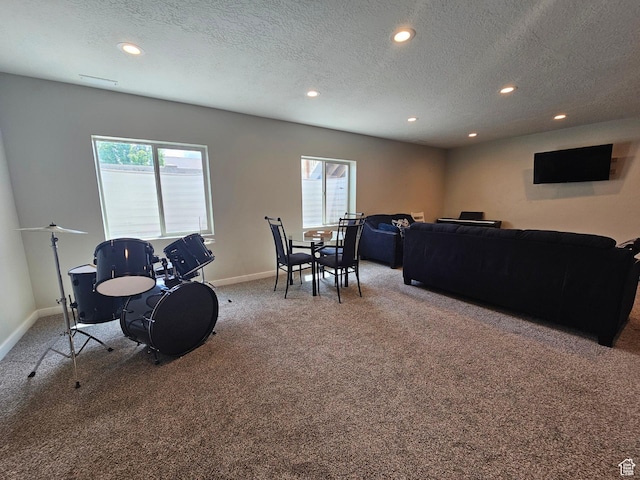 1013 W 90 S, Spanish Fork, UT 84660 - living room with carpet flooring, recessed lighting, baseboards, and a textured ceiling
