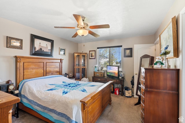 5036 W Cedar Point Peak Dr, Riverton, UT 84096 - bedroom featuring ceiling fan and light carpet