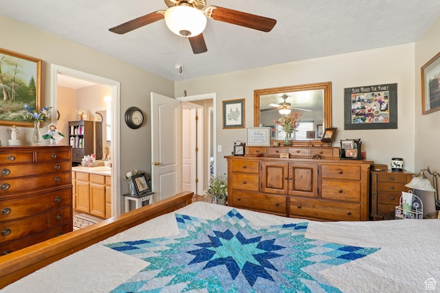 5036 W Cedar Point Peak Dr, Riverton, UT 84096 - bedroom featuring ceiling fan and connected bathroom