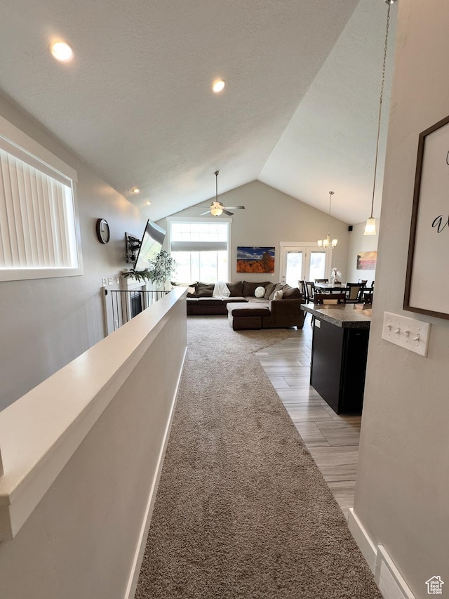 2743 W Lacewood Dr S, Taylorsville, UT 84129 - corridor with a chandelier, recessed lighting, vaulted ceiling, and baseboards