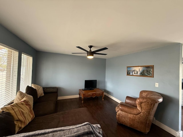 35 E 970 N, Castle Dale, UT 84513 - living area with a ceiling fan, wood finished floors, and baseboards