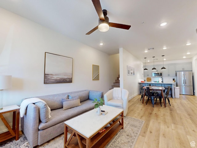 5399 S Cerulean Ln Unit 98, St George, UT 84790 - living area featuring a ceiling fan, recessed lighting, and stairs