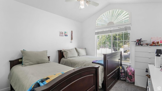 450 E Waterford Way, Midvale, UT 84047 - bedroom featuring carpet flooring, ceiling fan, and vaulted ceiling