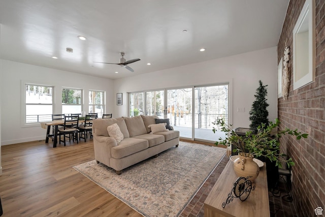 4460 Fawn Way Unit 2039, Heber City, UT 84032 - living room featuring baseboards, recessed lighting, ceiling fan, and wood finished floors