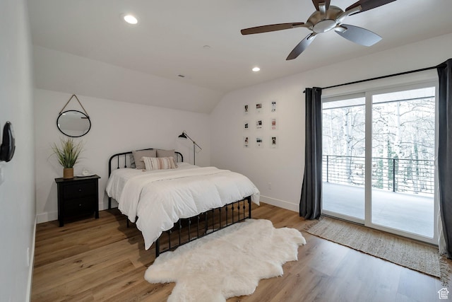 4460 Fawn Way Unit 2039, Heber City, UT 84032 - bedroom featuring lofted ceiling, light wood-style floors, baseboards, access to outside, and recessed lighting