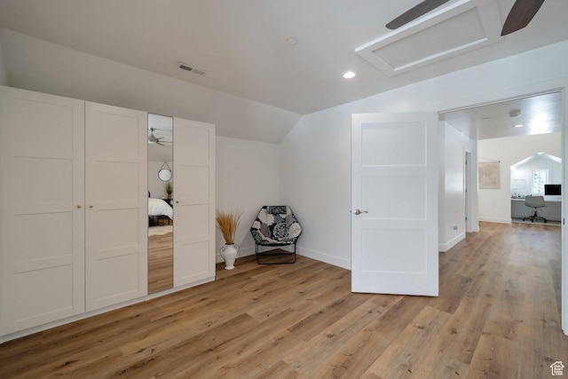 4460 Fawn Way Unit 2039, Heber City, UT 84032 - bonus room featuring light wood finished floors, attic access, baseboards, lofted ceiling, and visible vents