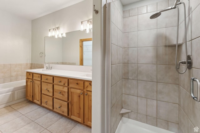 1541 Redstone Ave Unit C, Park City, UT 84098 - bathroom with a sink, double vanity, tile patterned floors, a shower stall, and a garden tub