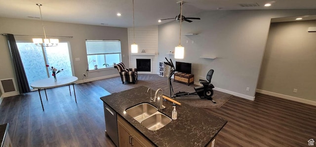 1016 N Vista Loop, Morgan, UT 84050 - kitchen with baseboards, a sink, ceiling fan with notable chandelier, and open floor plan