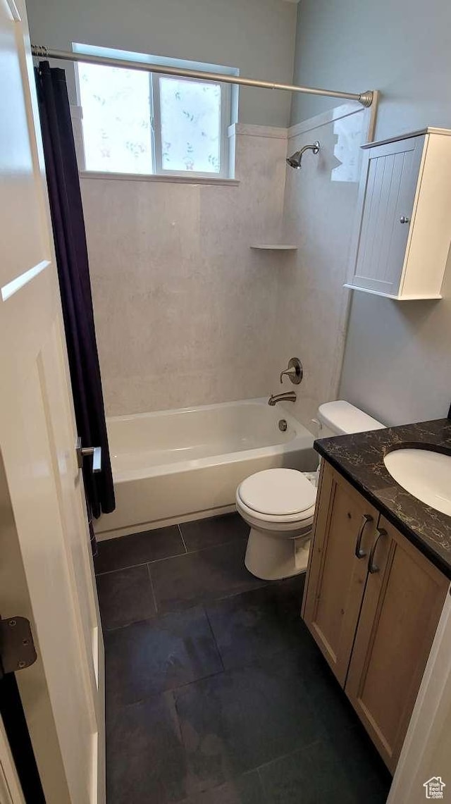 1016 N Vista Loop, Morgan, UT 84050 - bathroom with toilet, shower / bathtub combination with curtain, tile patterned flooring, and vanity