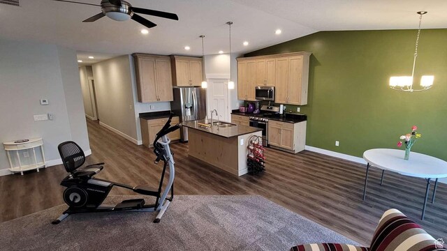 1016 N Vista Loop, Morgan, UT 84050 - kitchen featuring a sink, dark countertops, stainless steel appliances, and dark wood-style floors