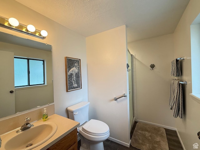 1705 S Bear Lake Blvd, Garden City, UT 84028 - full bathroom with vanity, a shower with door, toilet, baseboards, and a textured ceiling